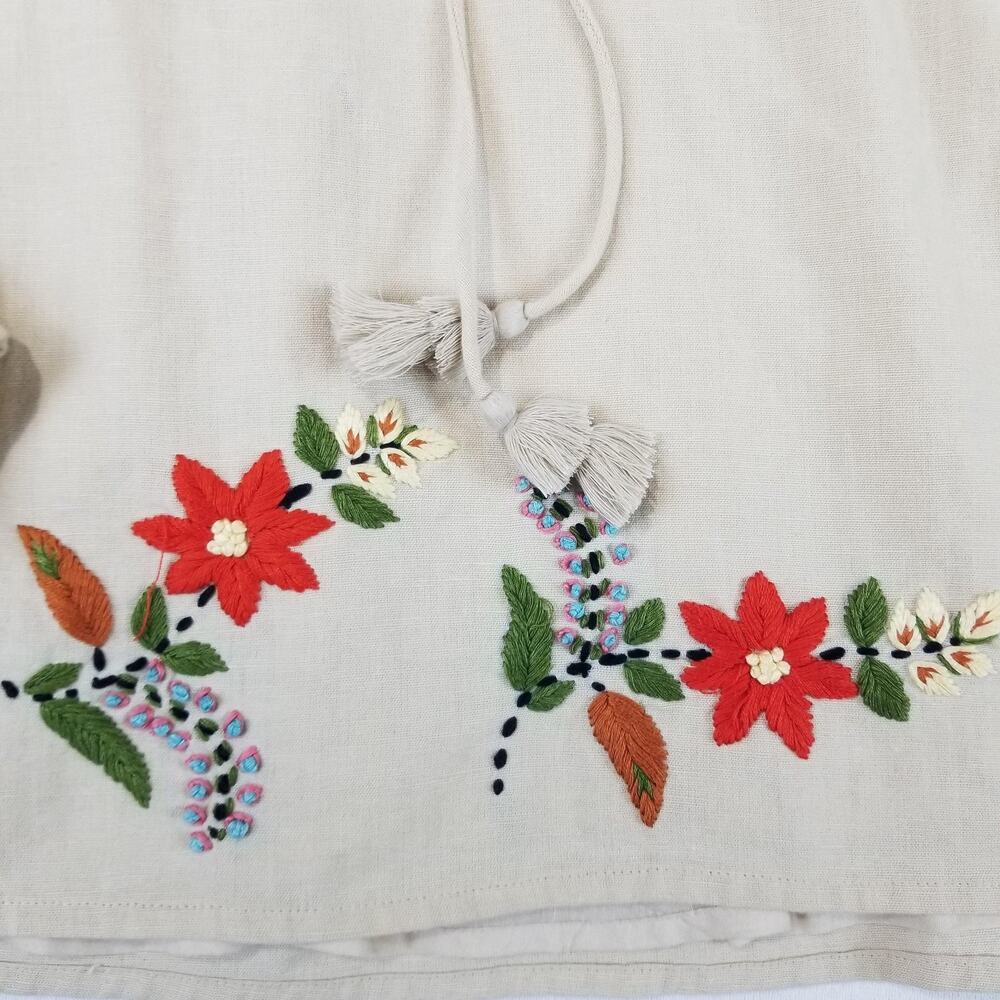 Tularosa Top Small Beige Embroidered Revolve Boho Peasant Floral Tassel Artsy - Picture 5 of 12